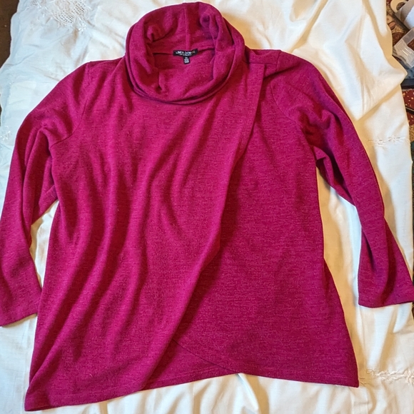 Linea Domani sz3X raspberry soft knit cross-over cowl neck sweater VGUC - Picture 5 of 6